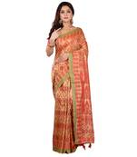 Beige & Red Woven Assam art Silk Saree