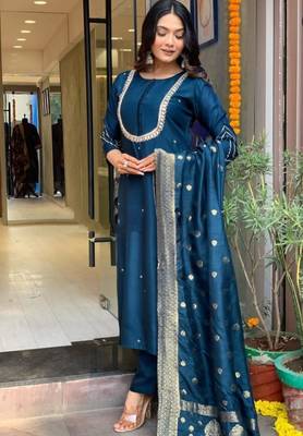 Jaipuri women silk blend kurta pant dupatta set 1