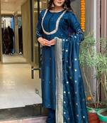 Jaipuri women silk blend kurta pant dupatta set