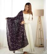 Soft Vichitra Silk Fabric Fully Flair Kali Pattern And Canvas Patta Kurti With Dupatta And Pent