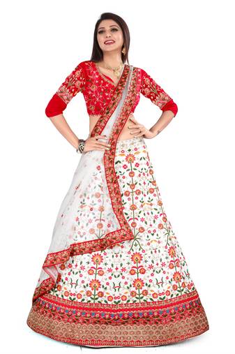 WHITE AND MAROON COLOUR PARTY WEAR LEHENGHA CHOLI WITH EMBROIDERY WORK