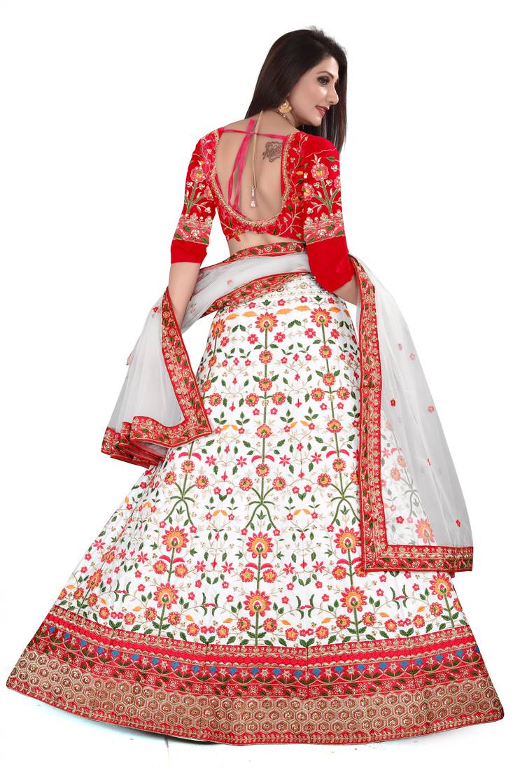 WHITE AND MAROON COLOUR PARTY WEAR LEHENGHA CHOLI WITH EMBROIDERY WORK