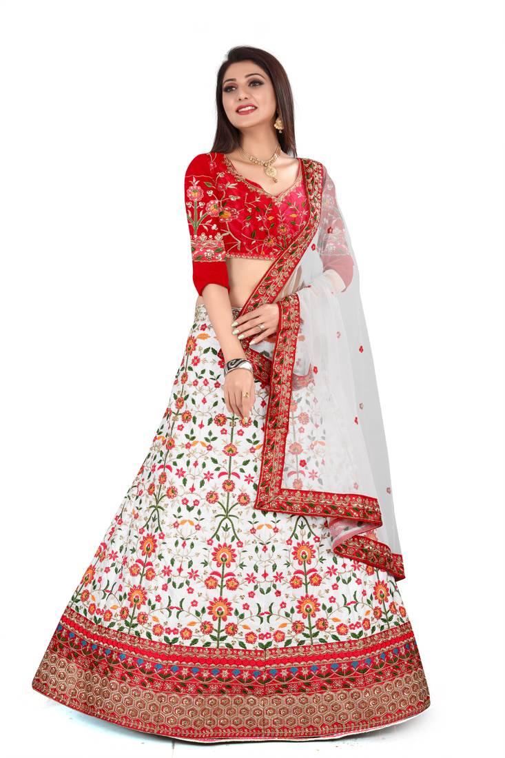WHITE AND MAROON COLOUR PARTY WEAR LEHENGHA CHOLI WITH EMBROIDERY WORK