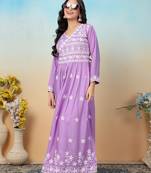 Purple rayon fabric chikankari embroidery work festive kurta set