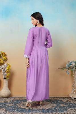 Purple rayon fabric chikankari embroidery work festive kurta set 2