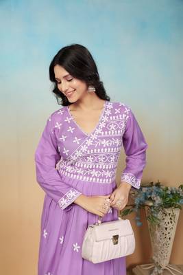 Purple rayon fabric chikankari embroidery work festive kurta set 3