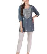 Grey rayon fabric chikankari embroidery work formal kurti