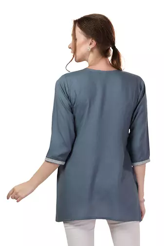 Grey rayon chikankari embroidery formal kurti