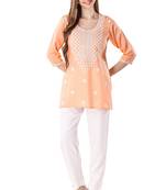 Peach rayon fabric chikankari embroidery work formal kurti