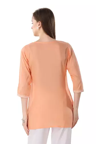 Peach rayon chikankari embroidery formal kurti