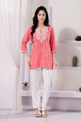 Gajri rayon chikankari embroidery formal kurti 1