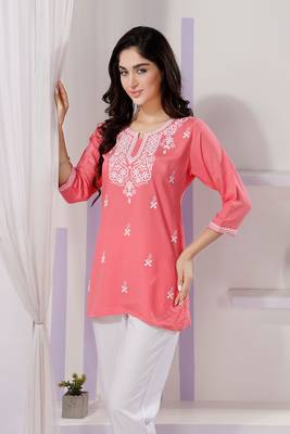 Gajri rayon chikankari embroidery formal kurti 3