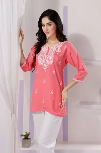 Gajri rayon chikankari embroidery formal kurti