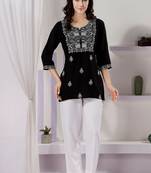 Black rayon fabric chikankari embroidery work formal kurti