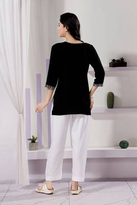 Black rayon fabric chikankari embroidery work formal kurti 2