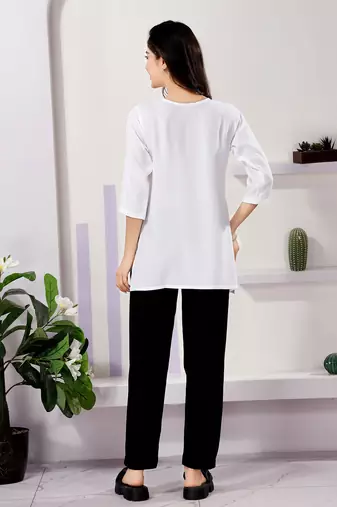 White rayon chikankari embroidery formal kurti