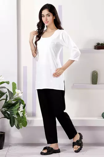 White rayon chikankari embroidery formal kurti