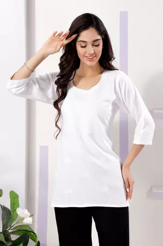 White rayon chikankari embroidery formal kurti