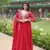 Red beautiful faux georgette fabric resham and sequins work gown with dupatta
