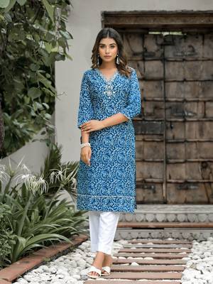 Blue formal looking cotton kurta set for trendy office looks 4