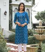Blue formal looking cotton kurta set for trendy office looks