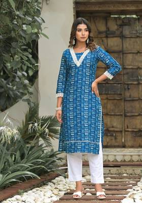 Blue formal looking cotton kurta set for trendy office looks 1