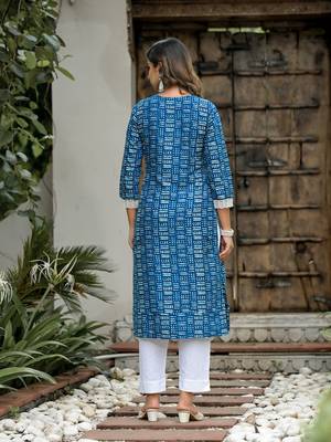 Blue formal looking cotton kurta set for trendy office looks 2