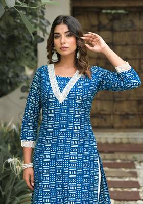 Blue formal looking cotton kurta set for trendy office looks 3
