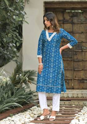 Blue formal looking cotton kurta set for trendy office looks 4