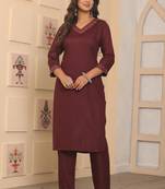Brown rayon fabric designer embroidery work ethnic indian kurta set