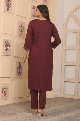 Brown rayon fabric designer embroidery work ethnic indian kurta set 2