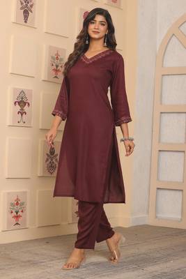 Brown rayon fabric designer embroidery work ethnic indian kurta set 4