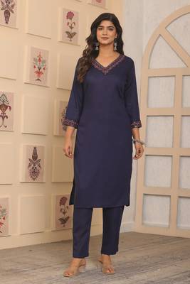 Blue rayon fabric designer embroidery work ethnic indian kurta set 1