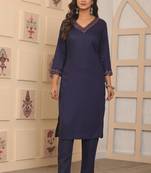 Blue rayon fabric designer embroidery work ethnic indian kurta set