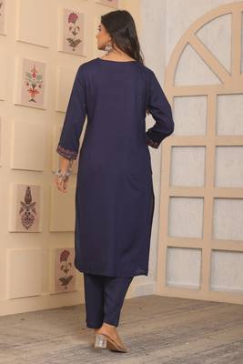 Blue rayon fabric designer embroidery work ethnic indian kurta set 2