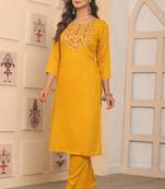 Yellow rayon fabric designer embroidery work ethnic indian kurta set
