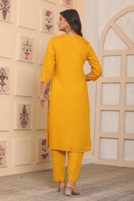 Yellow rayon fabric designer embroidery work ethnic indian kurta set 2