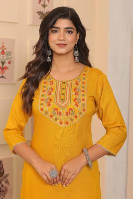 Yellow rayon fabric designer embroidery work ethnic indian kurta set 3