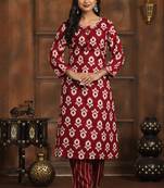 Maroon rayon fabric printed ethnic indian kurta set