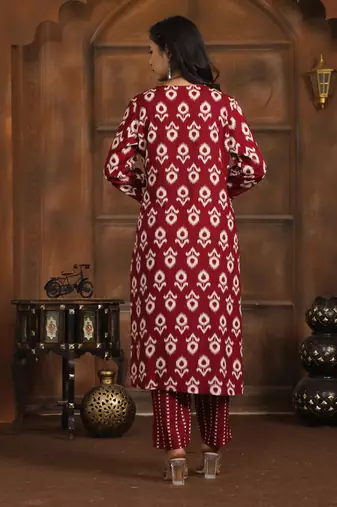 Maroon rayon printed indian kurta set