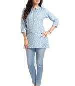 Blue rayon fabric floral printed short kurti for formal looks
