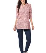 Peach rayon fabric floral printed short kurti for formal looks