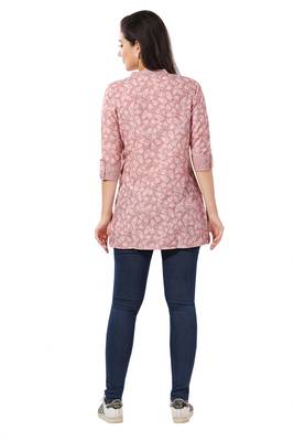 Peach rayon fabric floral printed short kurti for formal looks 2