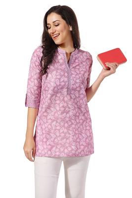 Pink rayon floral printed short kurti for formal looks 3