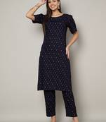 Blue rayon fabric designer printed ethnic top bottom set for girlie looks