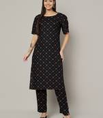 Black rayon fabric designer printed ethnic top bottom set for girlie looks