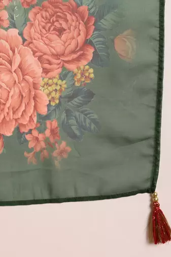 Green embroidered silk blend fancy straight trousers with dupatta
