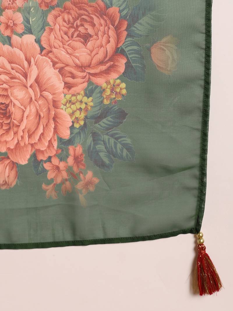 Green embroidered silk blend fancy straight trousers with dupatta