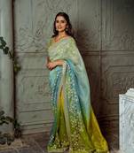 soft organza silk saree with beautiful prism designs with embroidery panel work