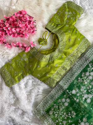 soft organza silk saree with beautiful prism designs with embroidery panel work 5